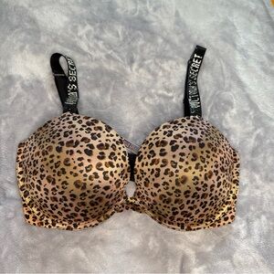 Victoria’s Secret Very Sexy Push Up Bra 34DDD Leopard With Rhinestone Straps